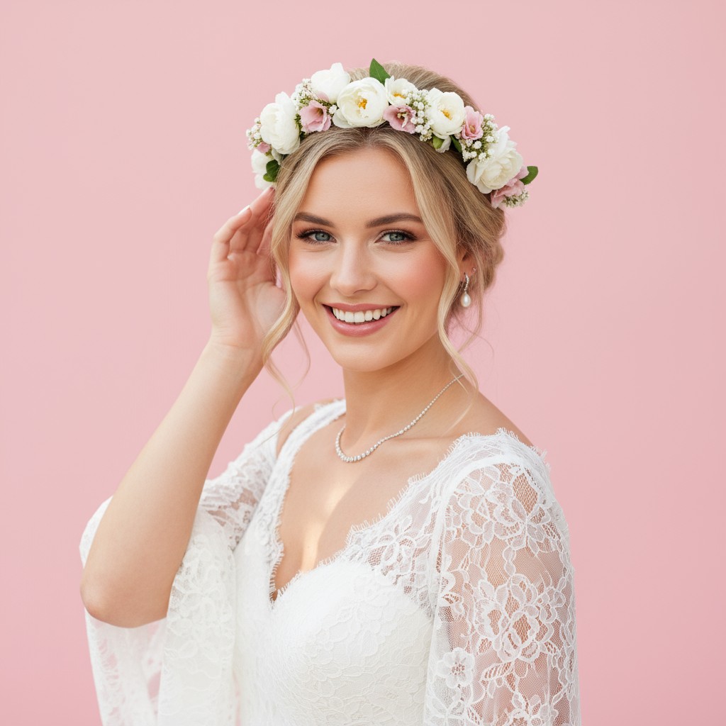 Wedding Updo With Flower Crown Ideas